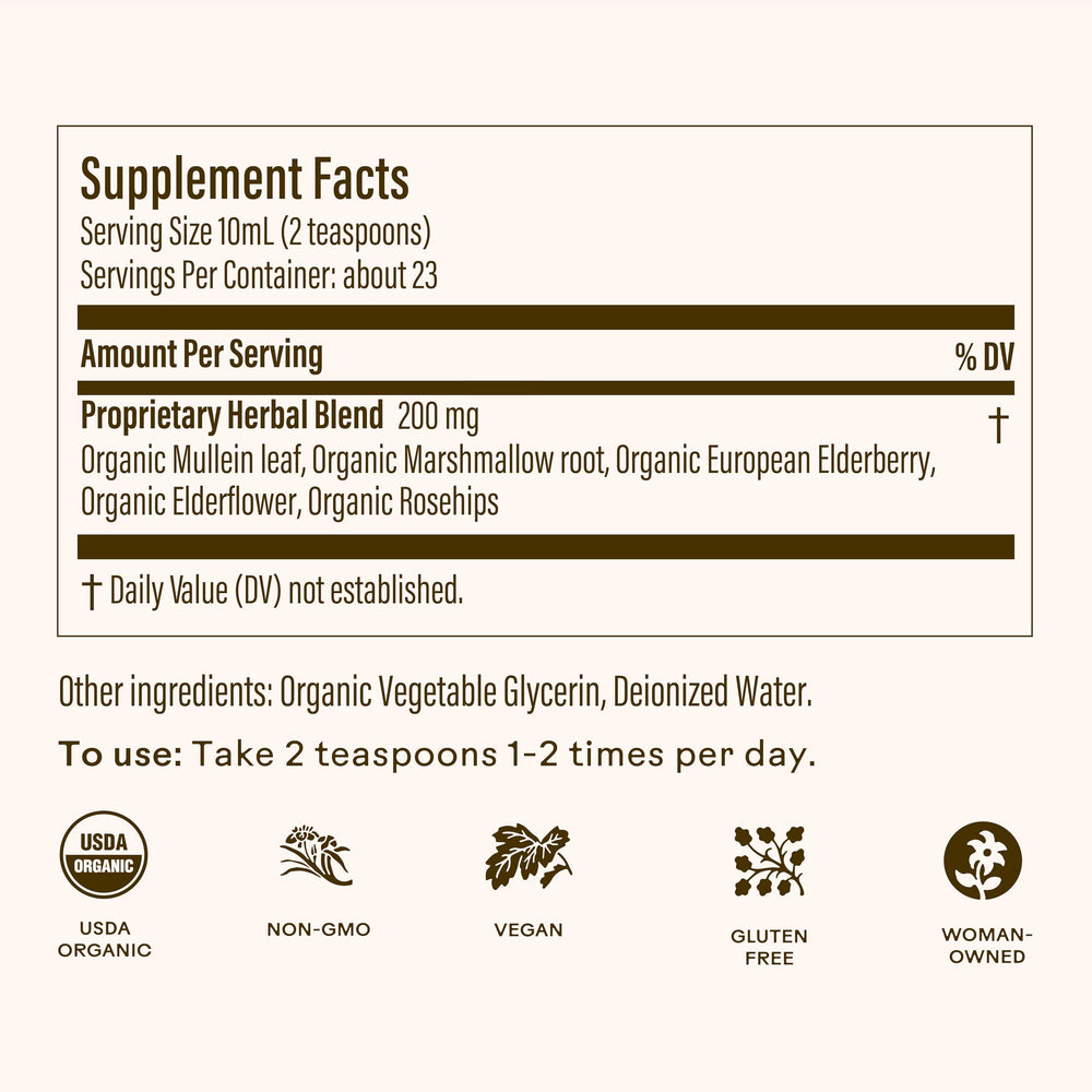 Close-up of organic elderberry and elderflower ingredients used in the syrup