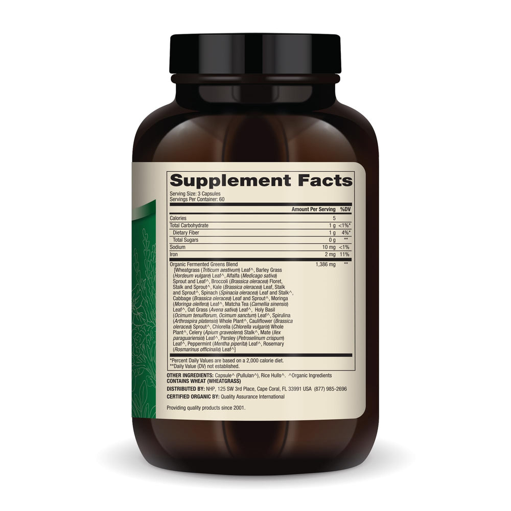 Fermented Greens ingredients including spirulina and chlorella