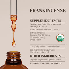 2 oz bottle of organic frankincense tincture in dropper