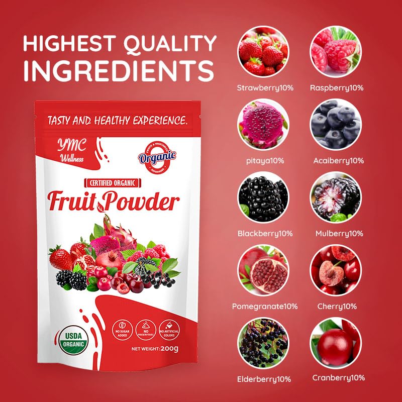 Close-up of berry powder with fresh berries