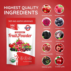 Close-up of berry powder with fresh berries