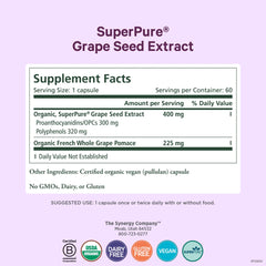 Organic grape seed extract polyphenols and whole fruit depiction