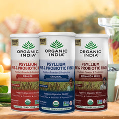 Lifestyle shot showing baked goods and smoothies using psyllium husk powder