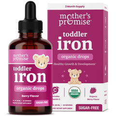 Bottle of Organic Iron Drops for Kids with Berry Flavor