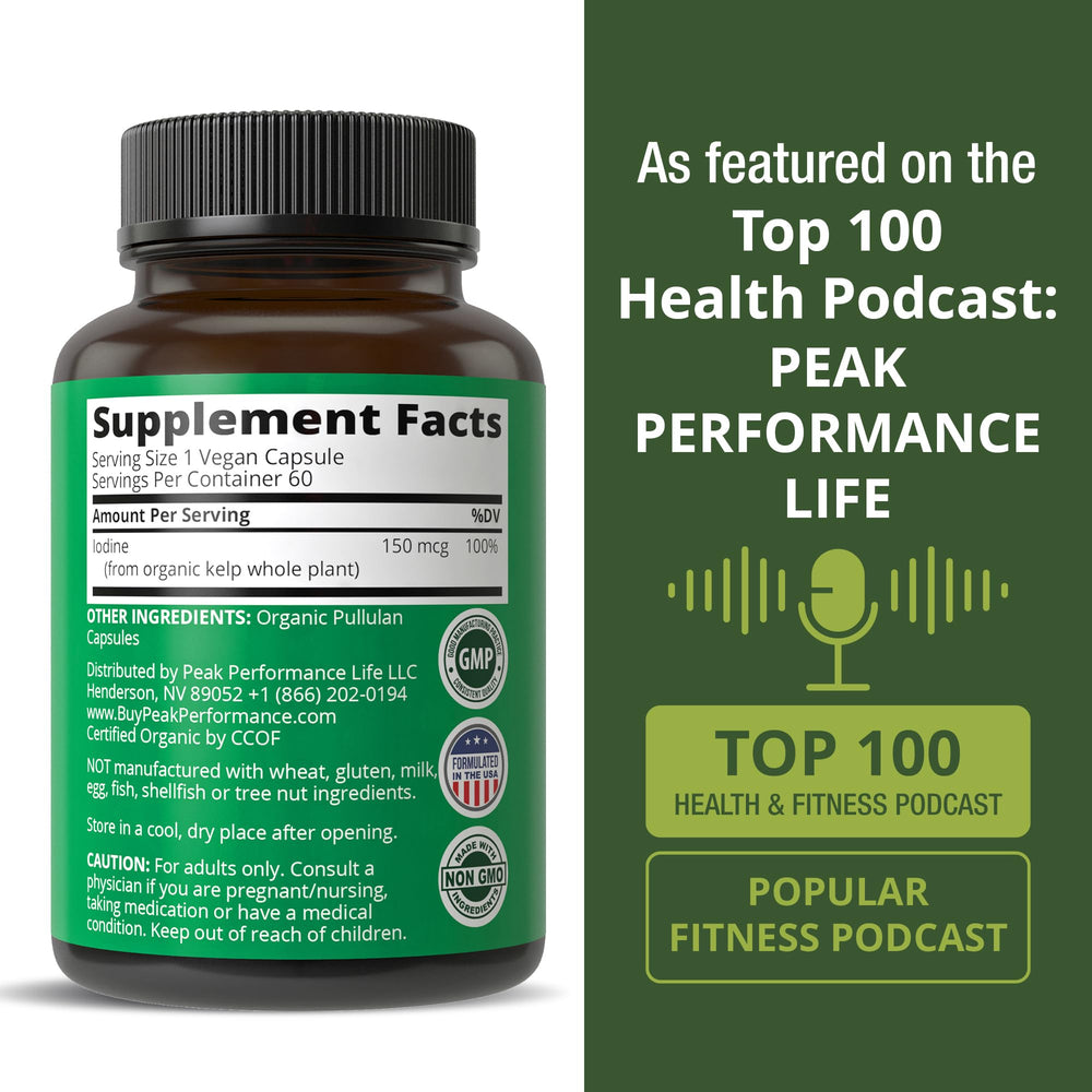Front of packaging for Organic Kelp iodine supplement