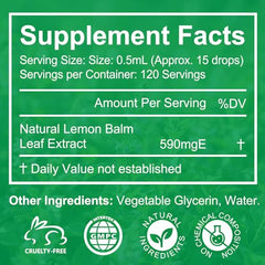 Close-up of Lemon Balm leaf extract label on bottle