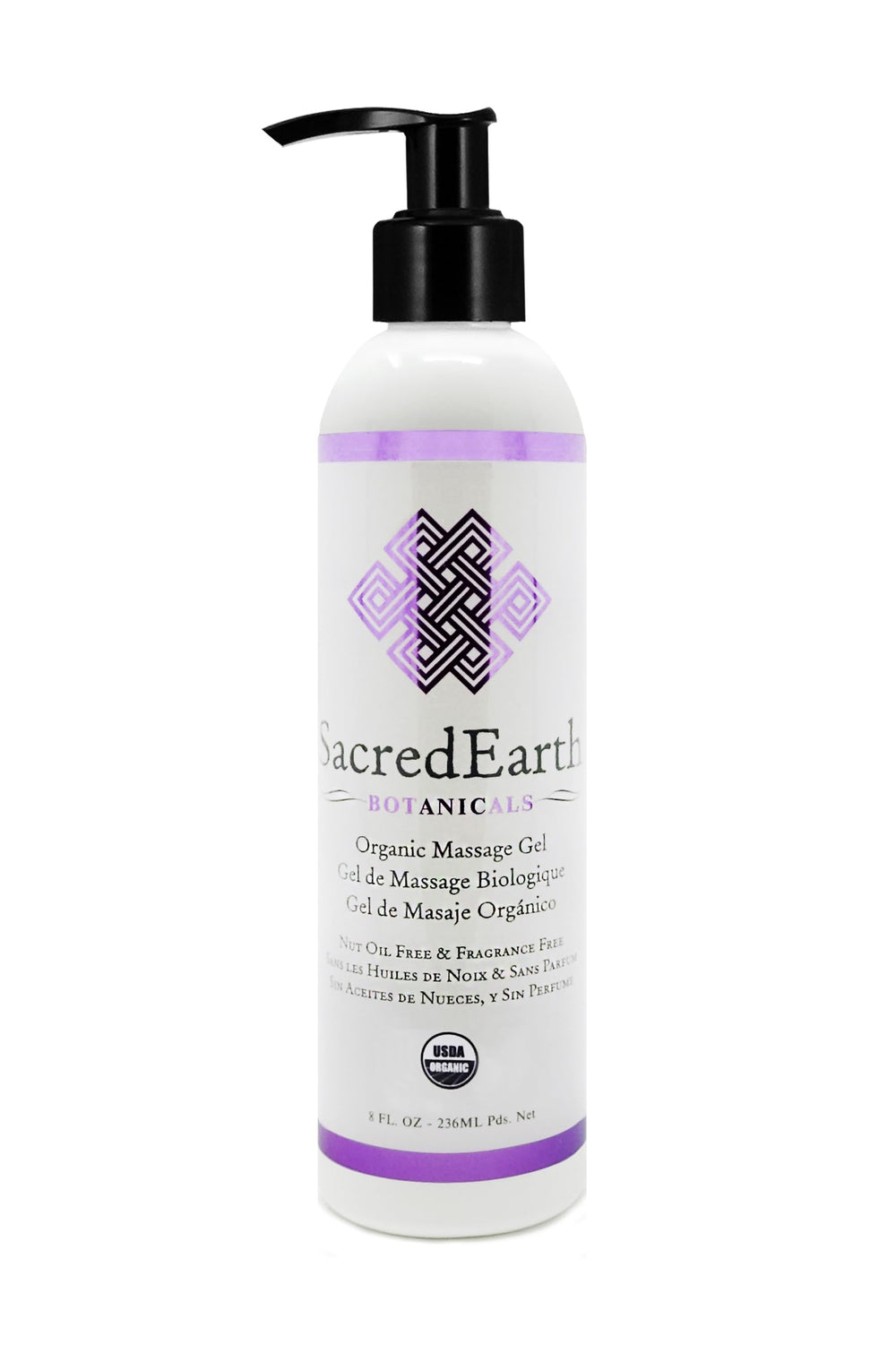 Organic Massage Gel 8oz bottle - unscented, vegan, gluten-free, nut-oil-free, USDA Organic