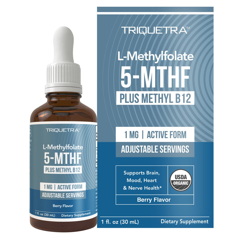 Bottle of Organic Methyl Folate 1000 mcg + Methyl B12 Cofactor with berry flavor