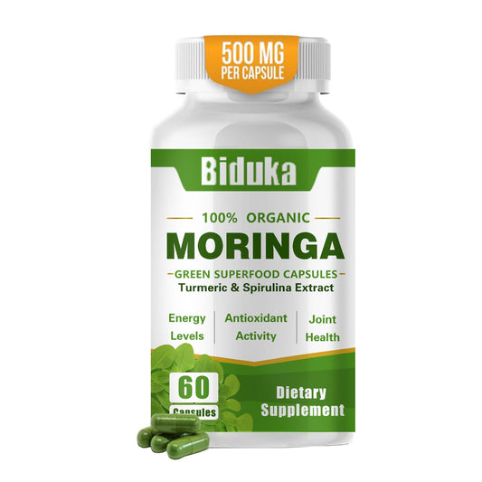 Bottle of Organic Moringa Capsules 1000mg with label