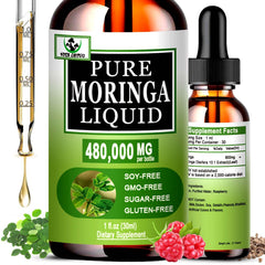 Front label of Organic Moringa Liquid Drops bottle