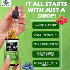 Ingredients and organic moringa liquid extract label