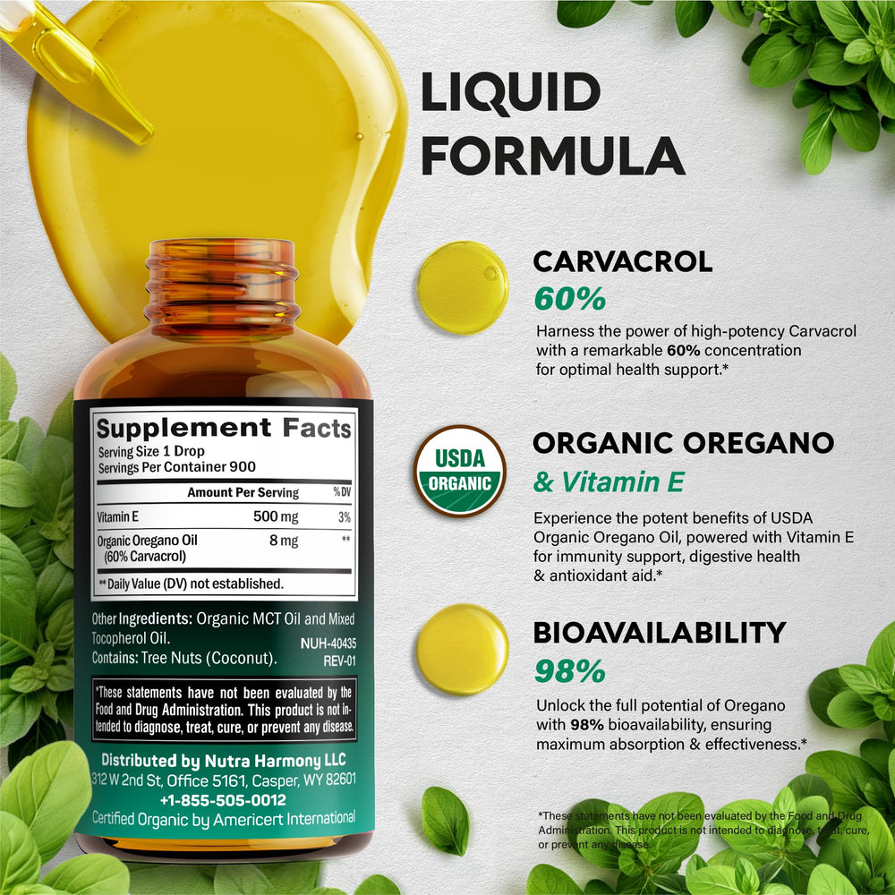 Non-GMO vegan oregano oil drops packaging
