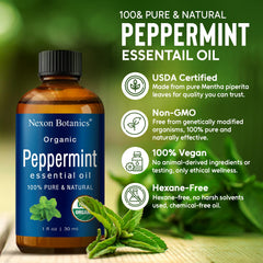 Close-up of 30 ml peppermint essential oil bottle