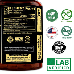 Organic Peruvian Black Maca root capsules, 60-count jar