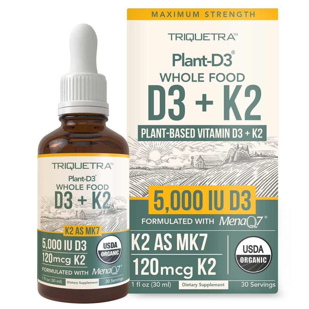 Front view of Organic Plant D3 + K2 Drops bottle (1 oz)