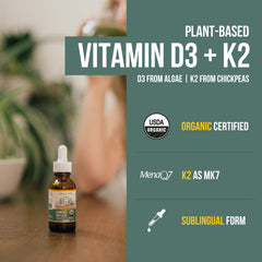 Product label for Organic Plant D3 + K2 Drops