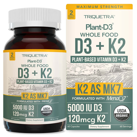Organic Plant D3 + K2 bottle label on white background