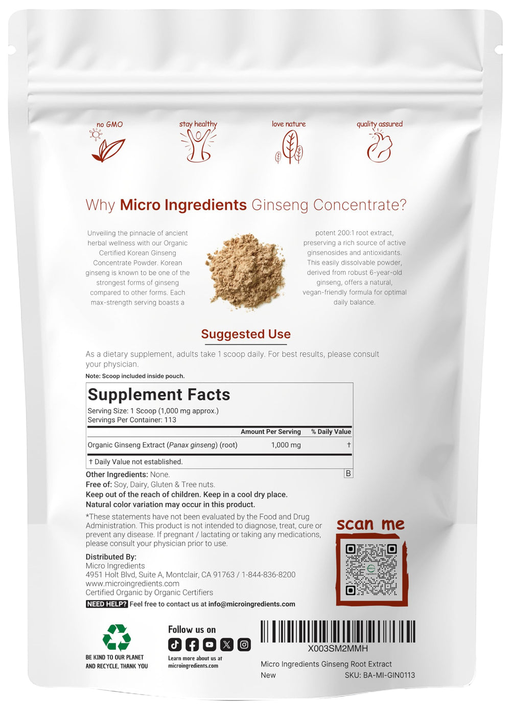 Organic red ginseng powder 200:1 from 6-year-old Panax Korean ginseng