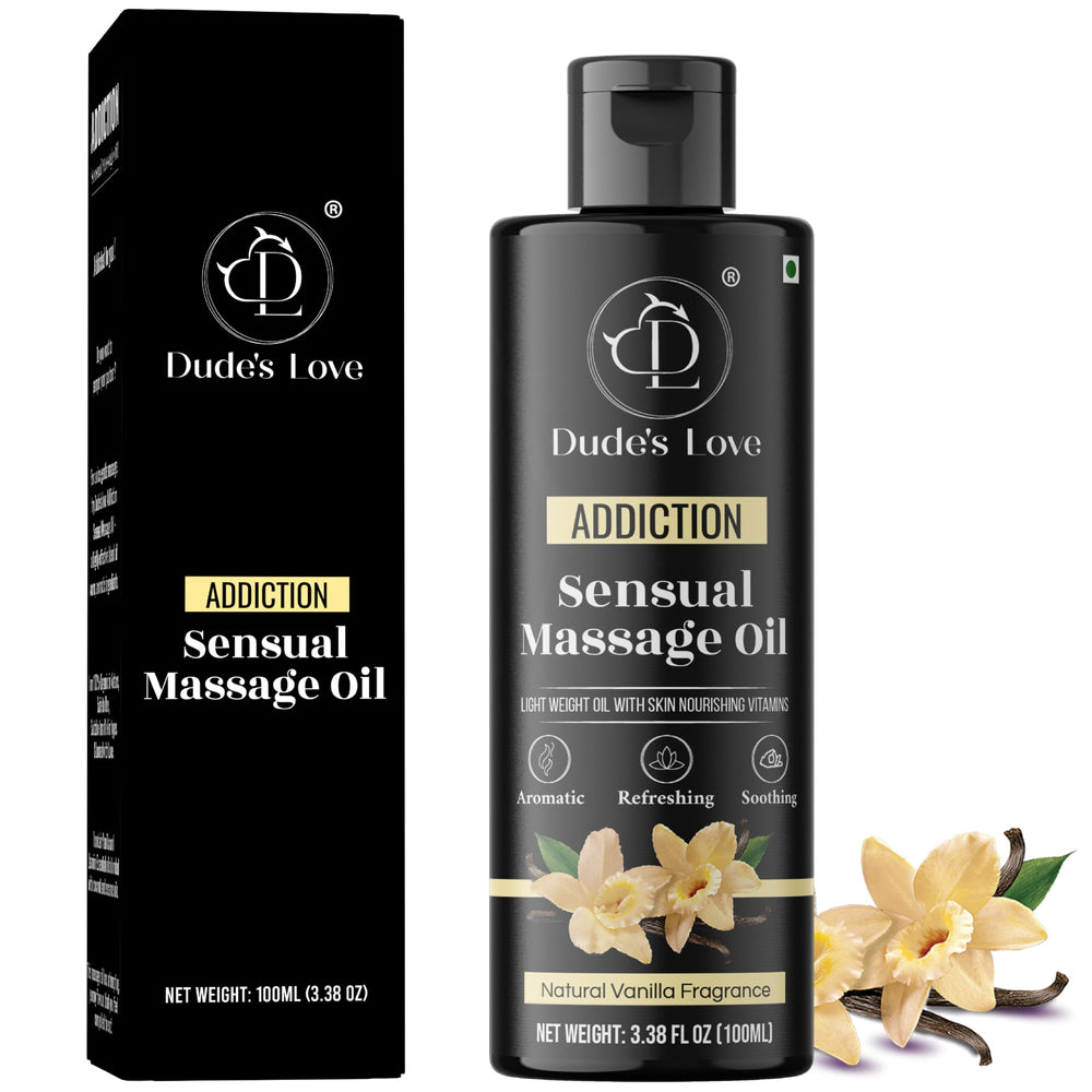 Bottle and packaging of Organic Sensual Delights Vanilla Massage Oil