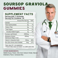 Bottle and packaging of Organic Soursop Graviola Gummies vegan product