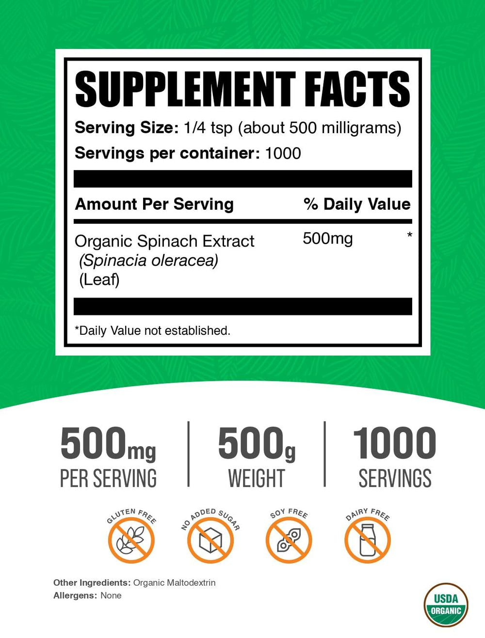 Serving size visualization for Organic Spinach Extract Powder, 500mg