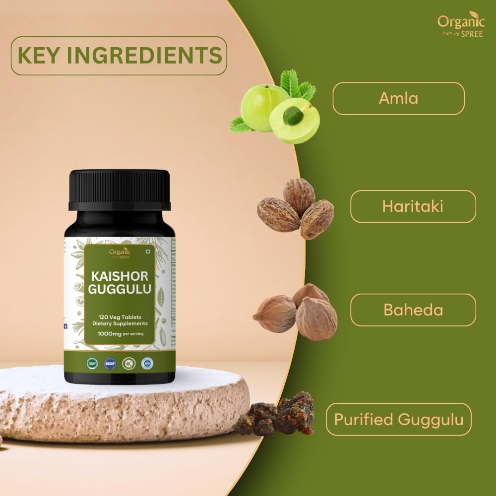 Close-up of Organic Spree Kaishor Guggulu bottle label