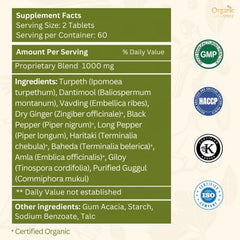 Illustration of Kaishor Guggulu ingredients: Guggulu, Guduchi, Triphala