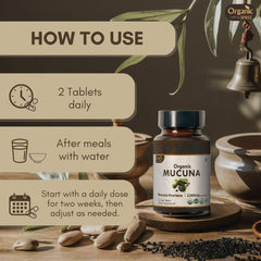 Organic Spree Mucuna bottle with tablets spill