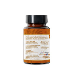 Supplement bottle with green cap and label