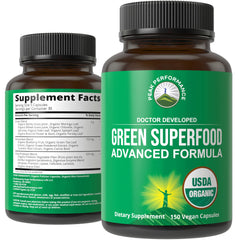 Bottle of Organic Super Greens 150 Capsules - front view