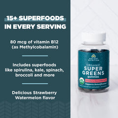 Superfoods ingredients including spirulina, broccoli, kale and berries