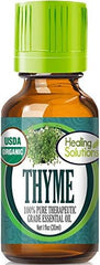 USDA Organic thyme essential oil label close-up