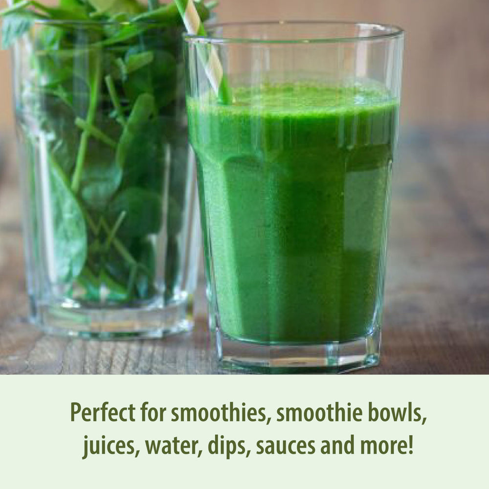 Serving ideas: adding wheat grass powder to water, juice, or smoothies