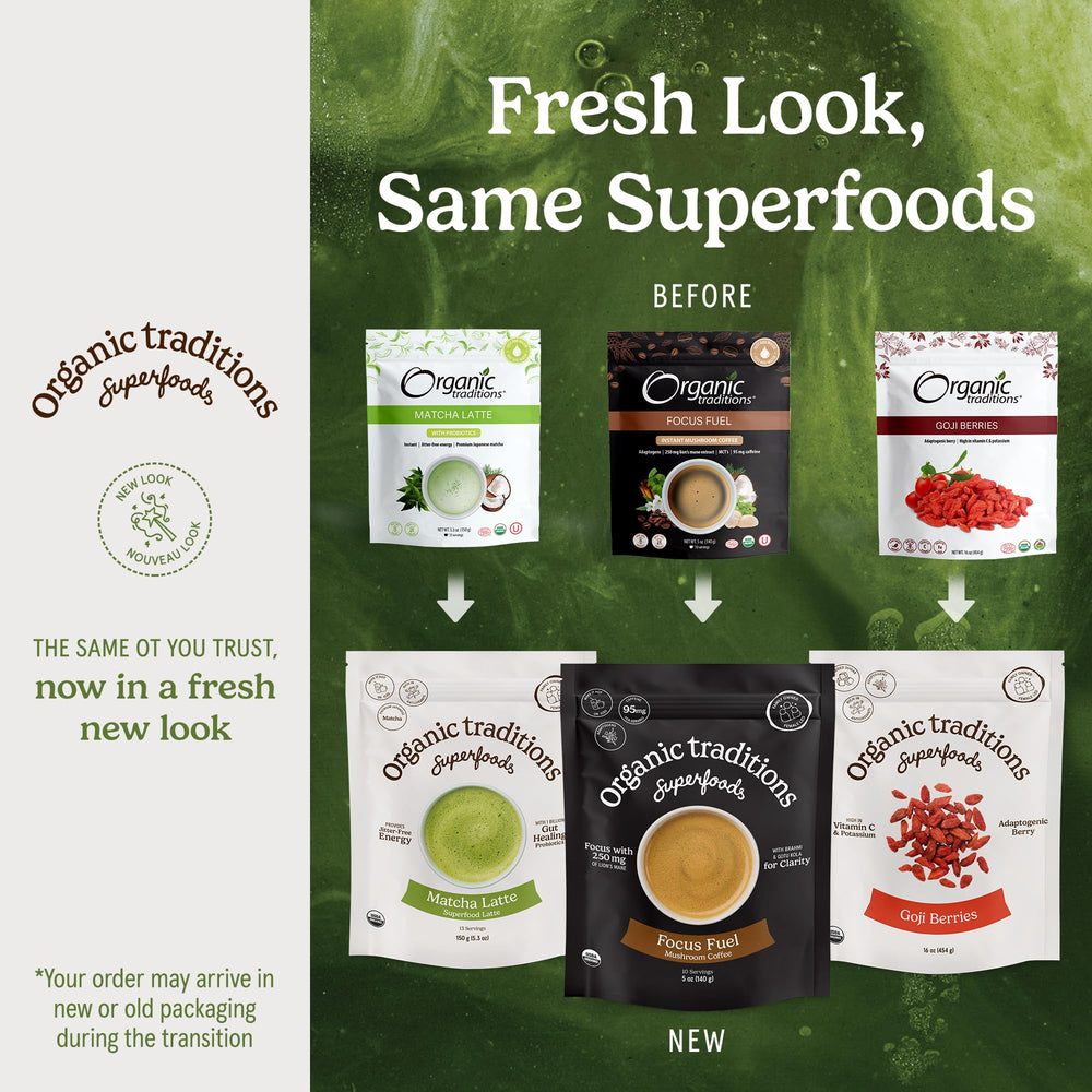 Vegan and non-GMO Organic Traditions Wheat Grass Powder packaging
