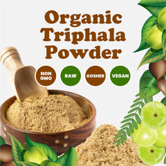 Organic Triphala ingredients: amalaki, haritaki, and bibhitaki close-up