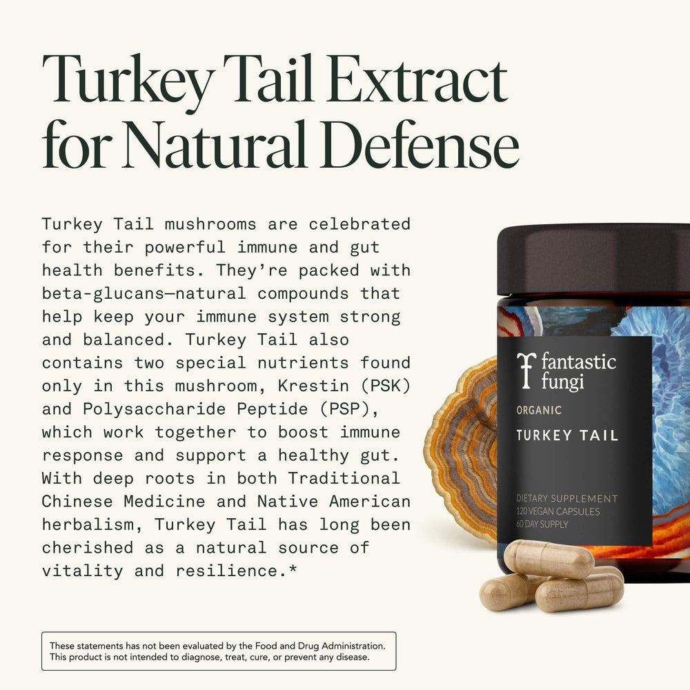 USDA Organic turkey tail mushrooms product label