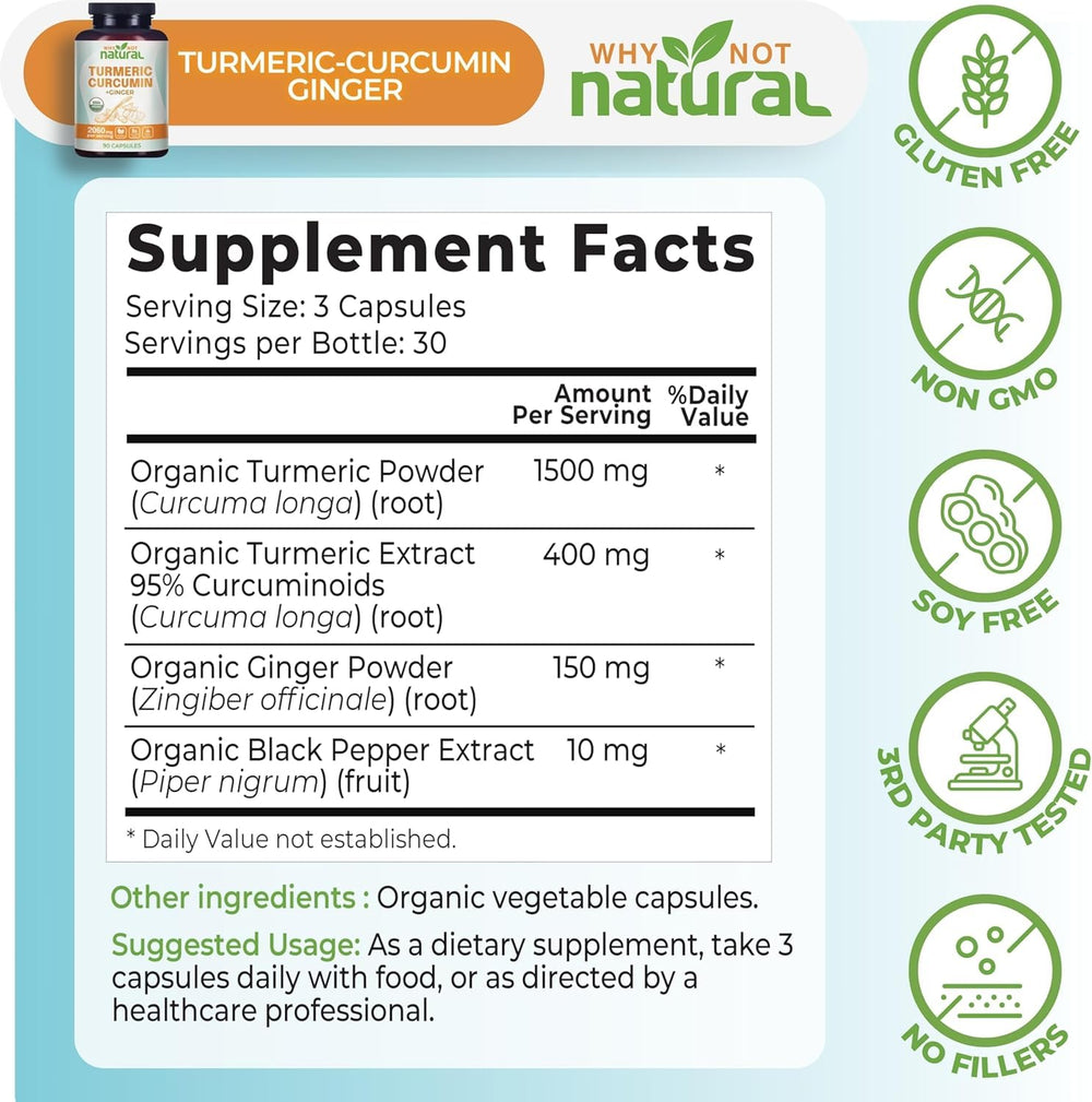 Close-up of Organic Turmeric Curcumin capsules with ginger and black pepper