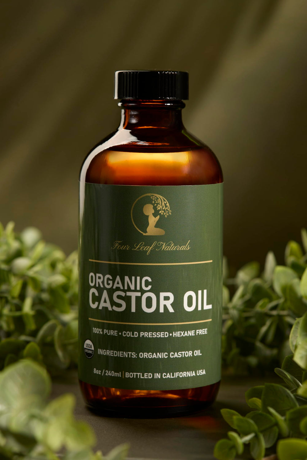 USDA Organic certification label on castor oil bottle