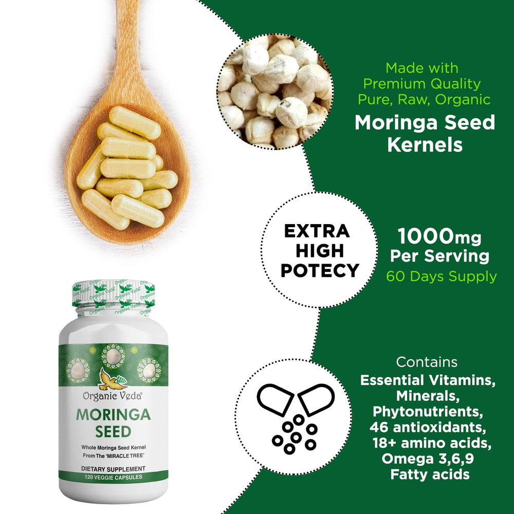 Label highlights 1000 mg per serving for Moringa capsules