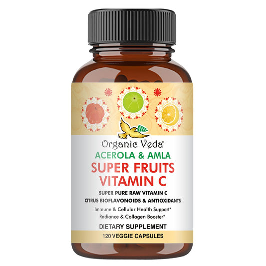 Hero image: Organic Veda Superfruits Vitamin C bottle with Acerola cherry and Amla berry