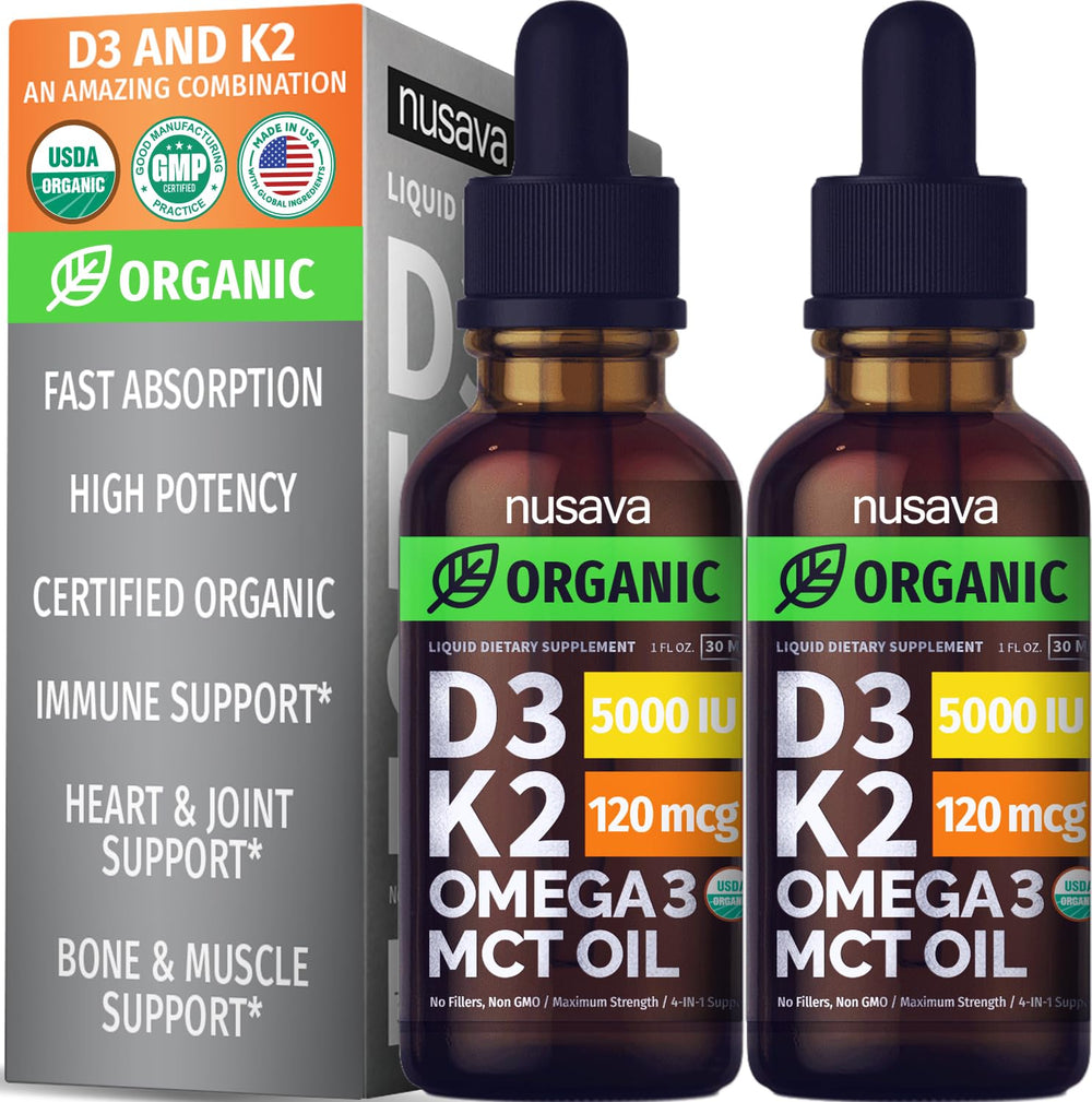 2-pack organic Vitamin D3 K2 drops bottle