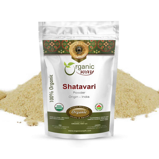 Front view of Organic Way Shatavari Powder packaging