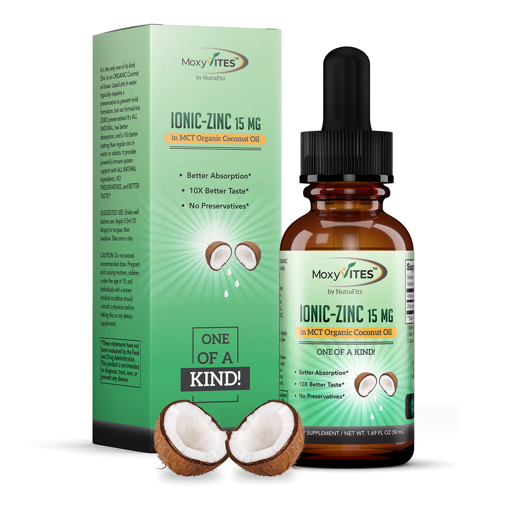 Bottle of organic zinc liquid supplement in coconut oil