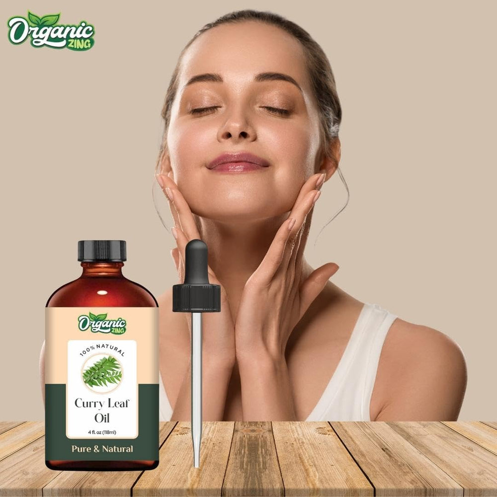 Storage in amber glass protects Organic Zing curry leaf oil aroma