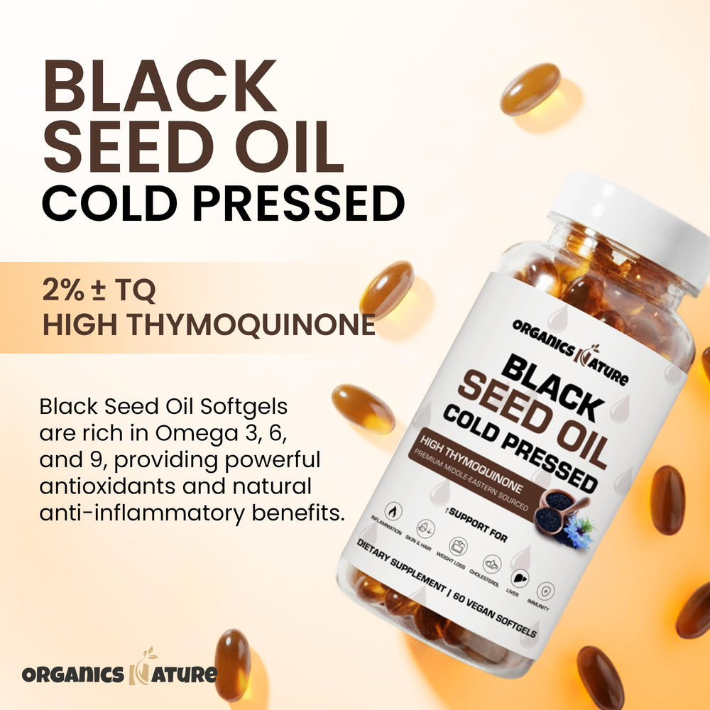 Packaging of ORGANICS NATURE Black Seed Oil Capsules 1000mg vegan softgels