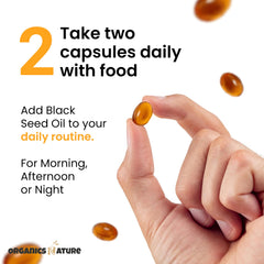 Close-up of black seed oil capsules
