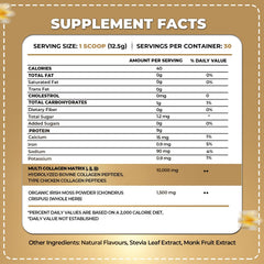 Back packaging with nutrition info for Organics Nature Vanilla Caramel Collagen 380g