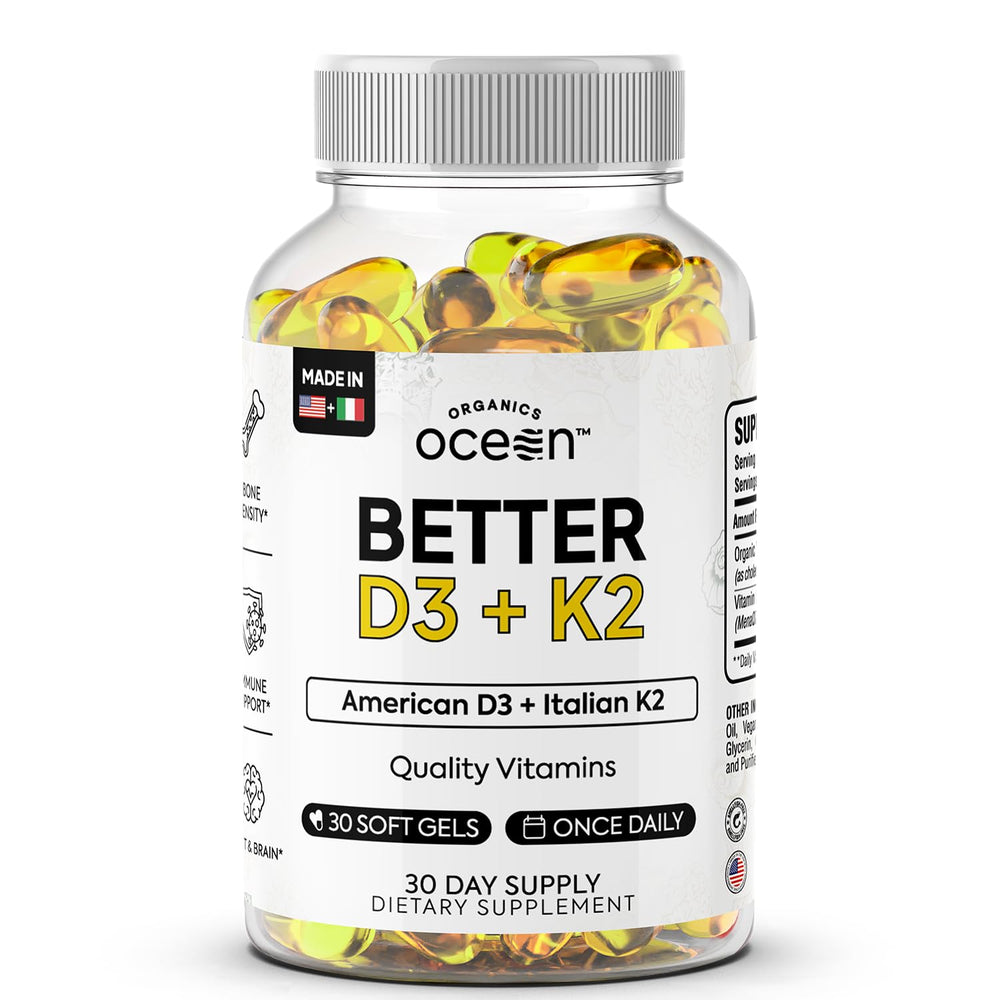 Hero shot of Organics Ocean Better D3 + K2 softgels