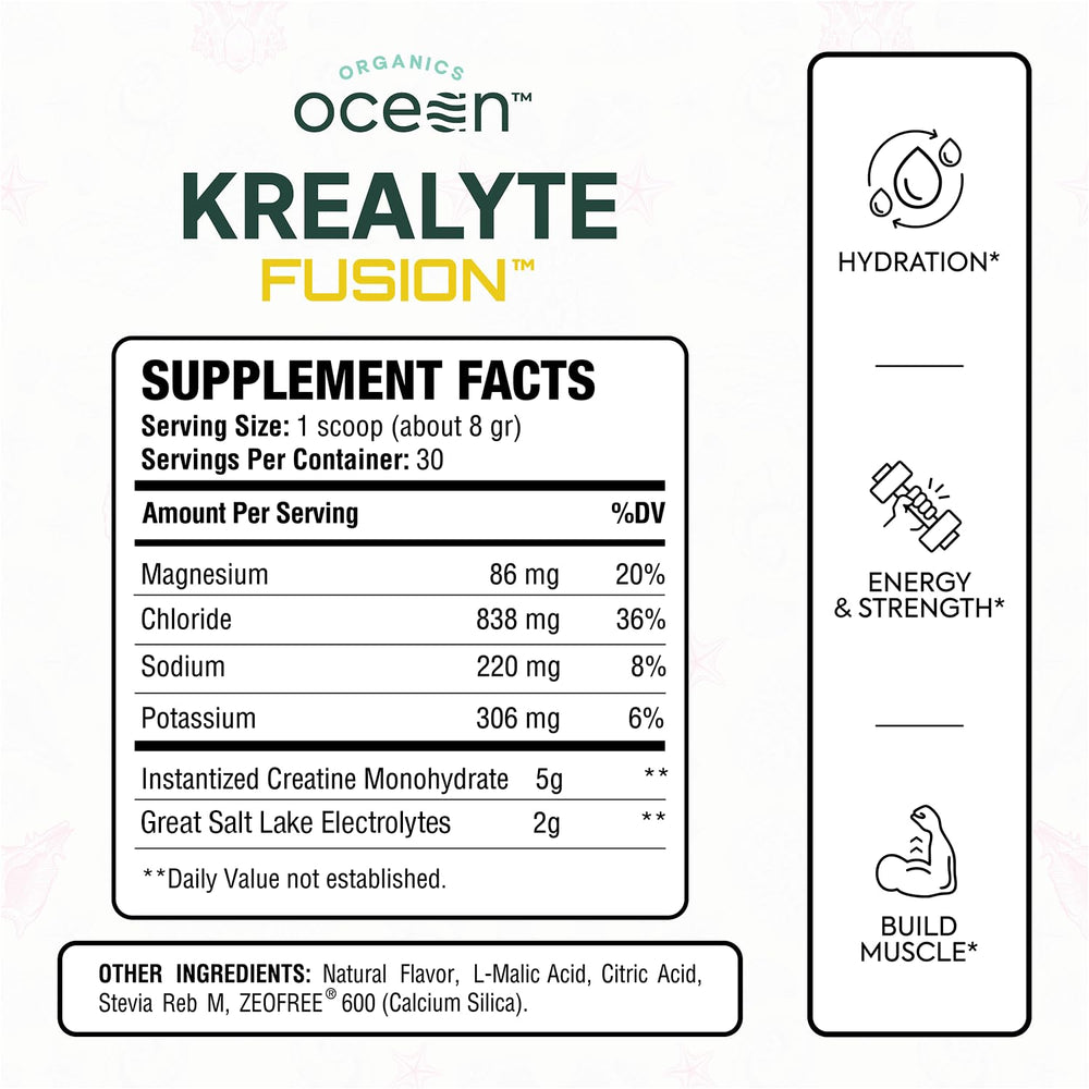Krealyte Fusion ingredients: creatine monohydrate and electrolytes.