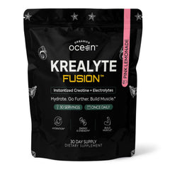 Front view of Organics Ocean Krealyte Fusion Pink Lemonade, 30 servings.